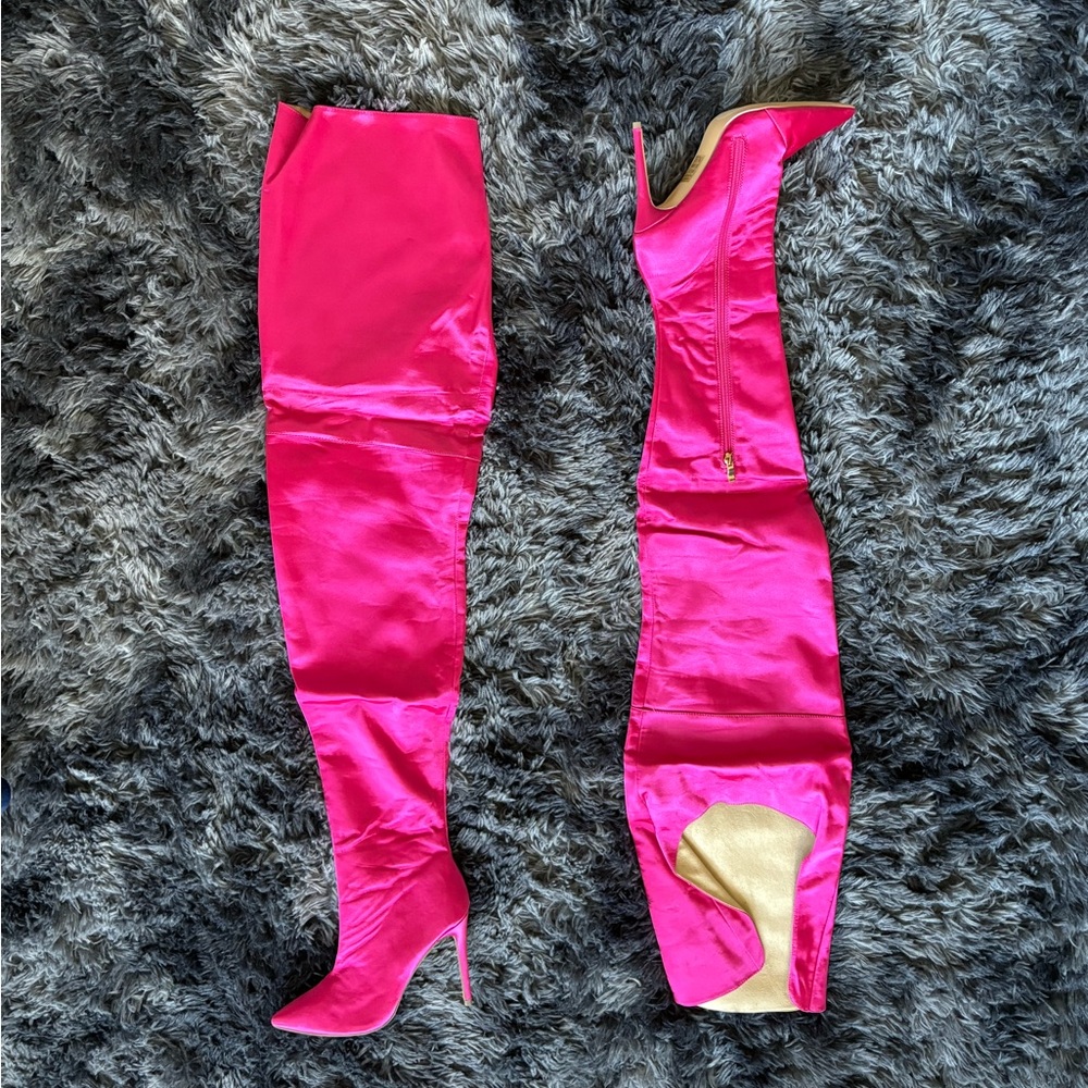 Fashion Nova Hot Pink Thigh High Stiletto Boots – Barbiecore Y2k – Size 6.5